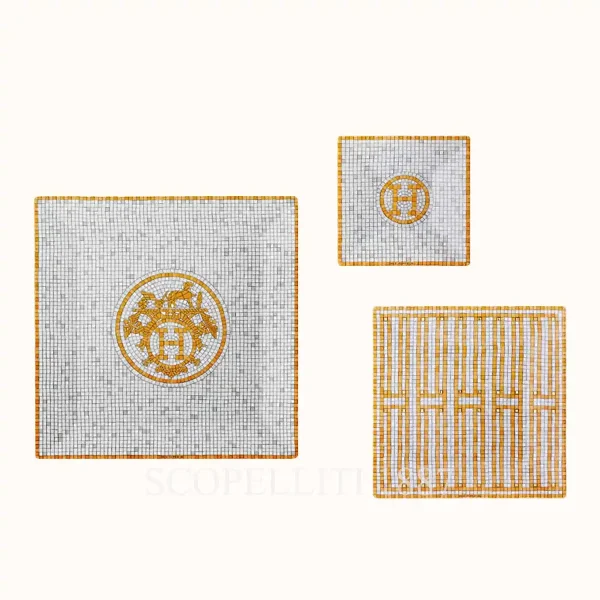 hermès mosaique au 24 set of three square plates in limoges porcelain