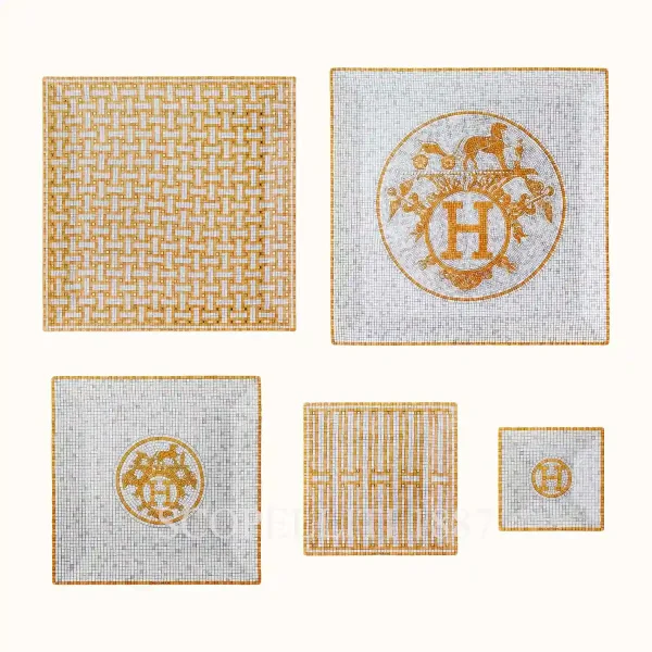 hermès mosaique au 24 set of five square plates in limoges porcelain