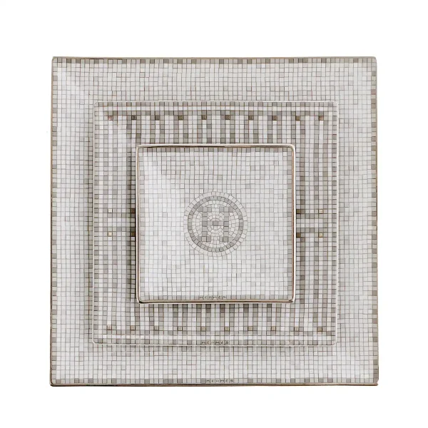 hermès mosaique au 24 platinum set of 3 square plates in porcelain