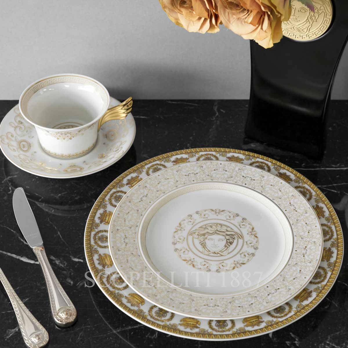 Gold Plated Baroque Barocco Golden Greek Key Border 40 Pcs Luxury  Dinnerware Set 