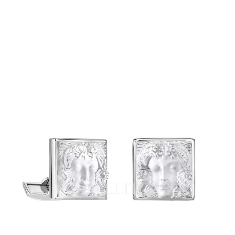 lalique arethuse cufflinks clear crystal palladium finishing