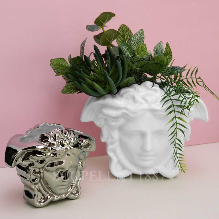 versace medusa vase white and silver