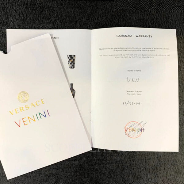 versace venini warranty certificate v.v.v