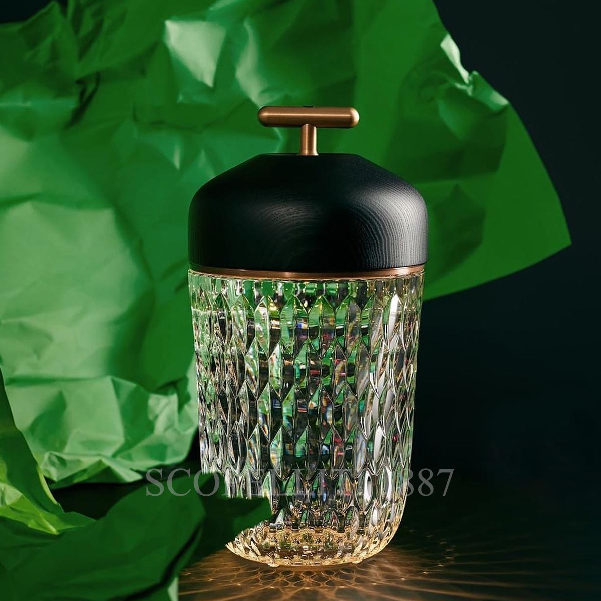 St-Louis Folia Portable Lamp - Black Wood Satin Crystal