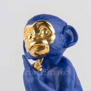 lladro little monkey figurine blue gold