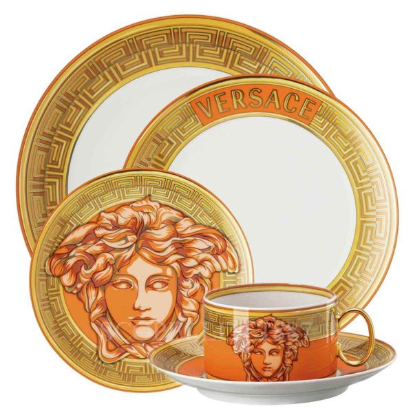 versace medusa amplified dinner set orange coin