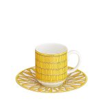 soleil d’hermès coffee cup and saucer with vibrant yellow motif