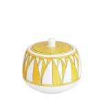 soleil d’hermès limoges porcelain sugar bowl with cheerful yellow graphic pattern