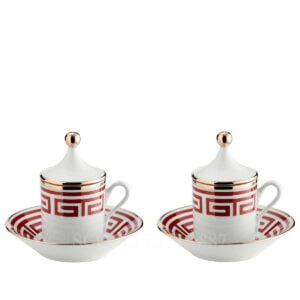 richard ginori gift set of 2 coffee cups with lid labirinto red
