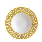 soleil d’hermès limoges porcelain soup plate with yellow and white graphic design