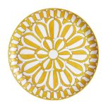 soleil d’hermès limoges porcelain tart platter with bright yellow graphic accents