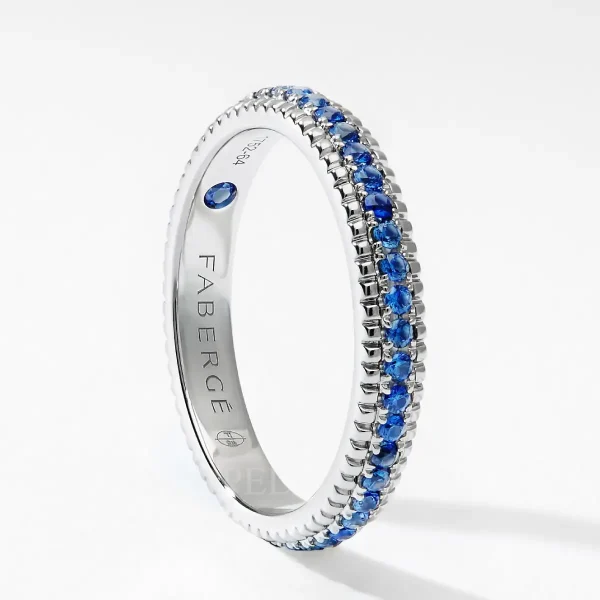 faberge white gold eternity ring with blue sapphires