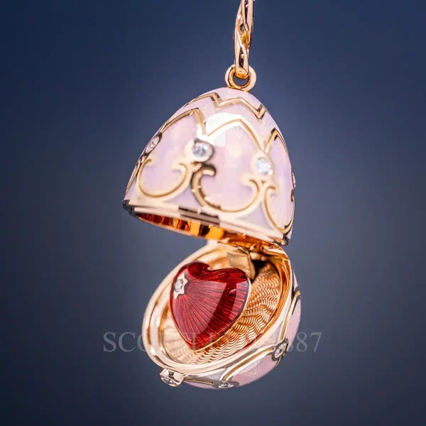 faberge heart surprise egg pendant in rose gold heritage collection