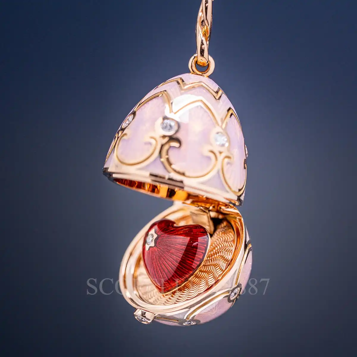 faberge heart surprise egg pendant in rose gold heritage collection