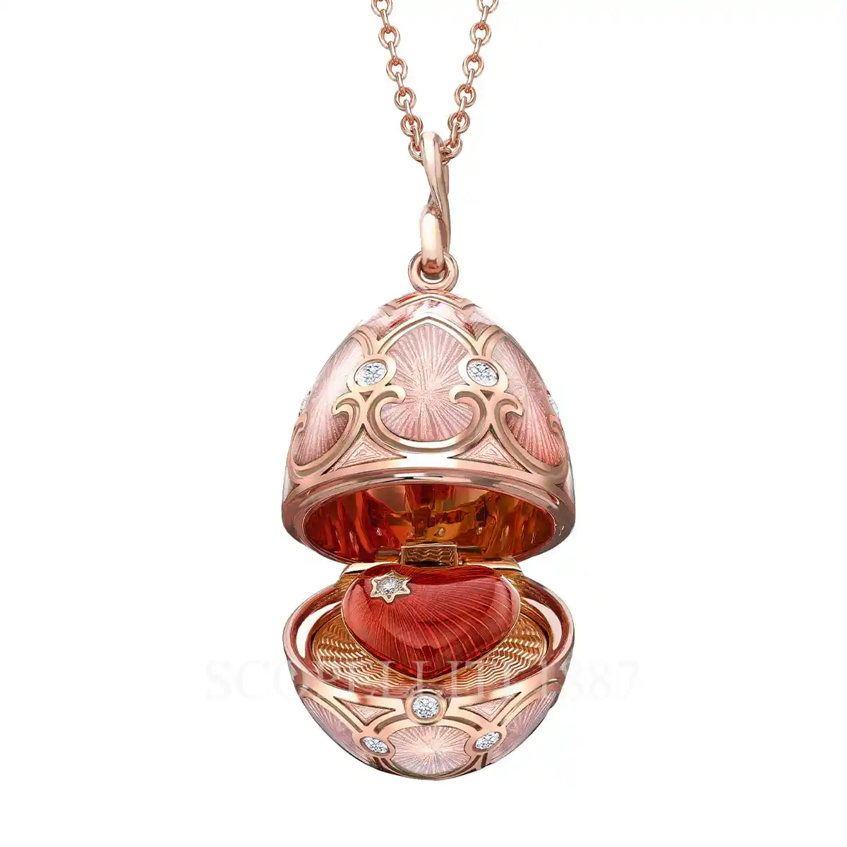 faberge heart surprise egg pendant in rose gold heritage collection