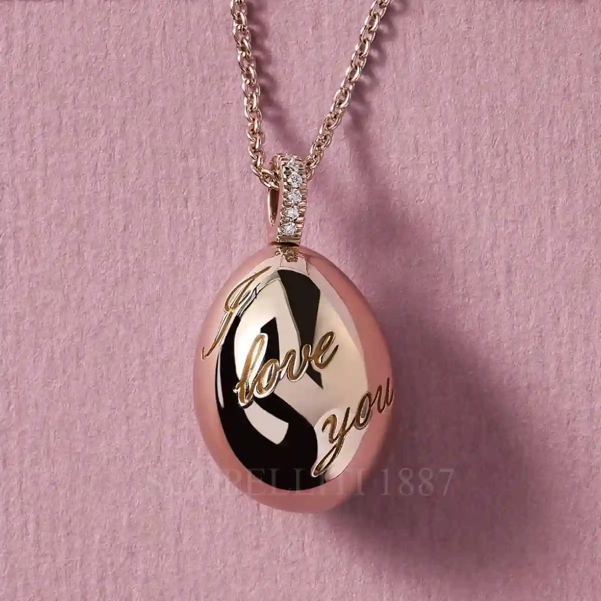 faberge i love you rose gold egg pendant
