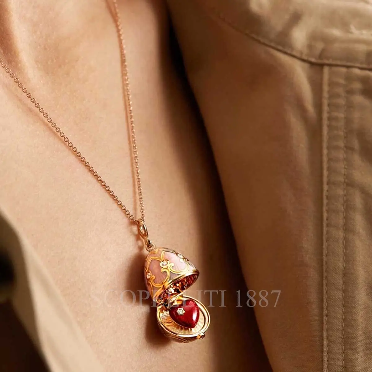 faberge heart surprise egg pendant in rose gold heritage collection