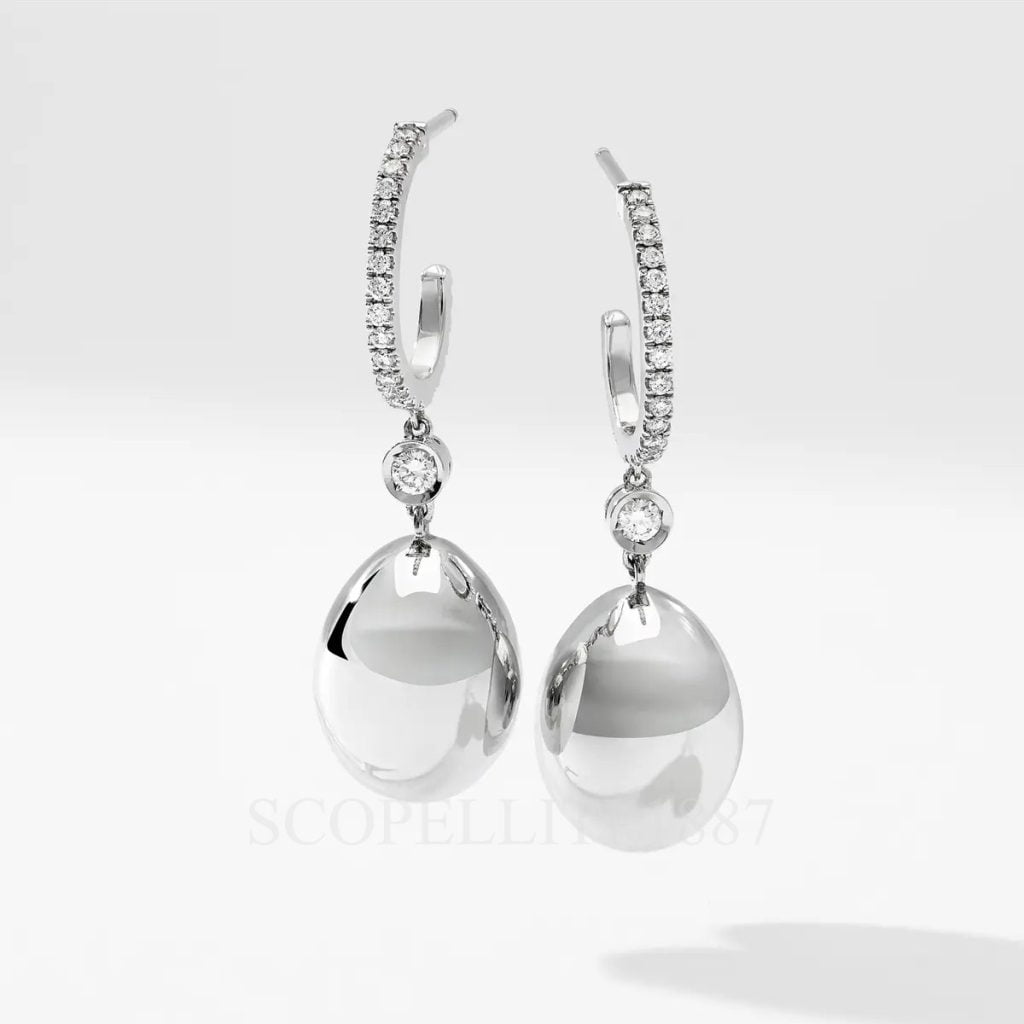 faberge essence white gold diamond set egg drop earrings