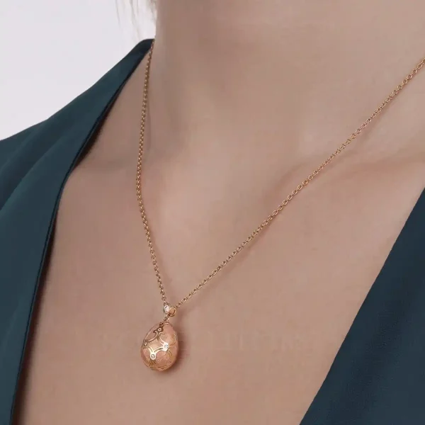 faberge rose gold diamond pink petite egg pendant