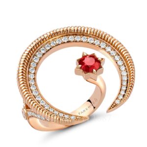 faberge hilal crescent rose gold ruby and diamond ring