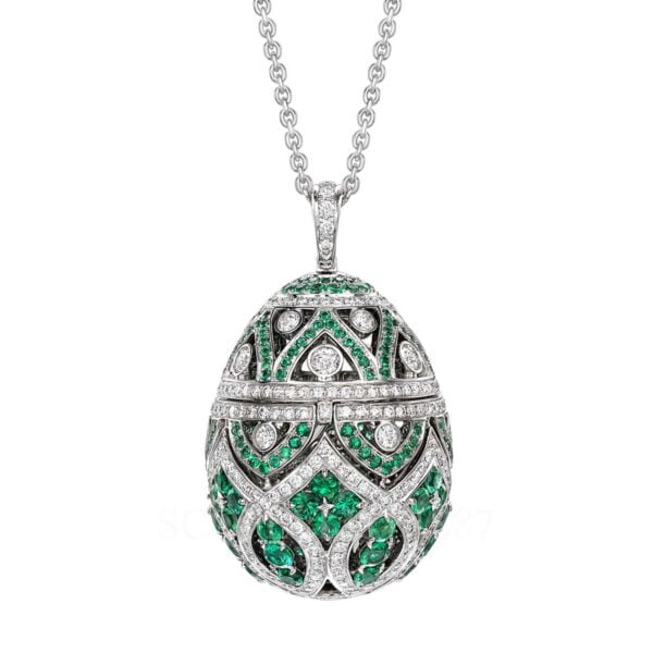 faberge imperial zenya egg pendant with emralds and diamonds