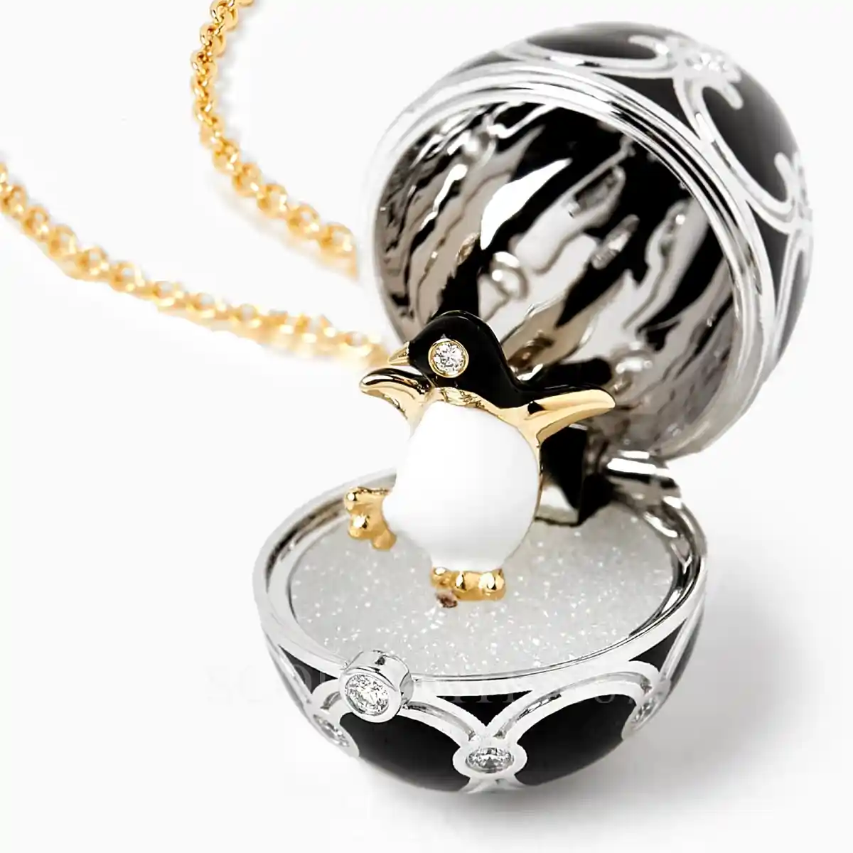 faberge heritage egg pendant with penguin black