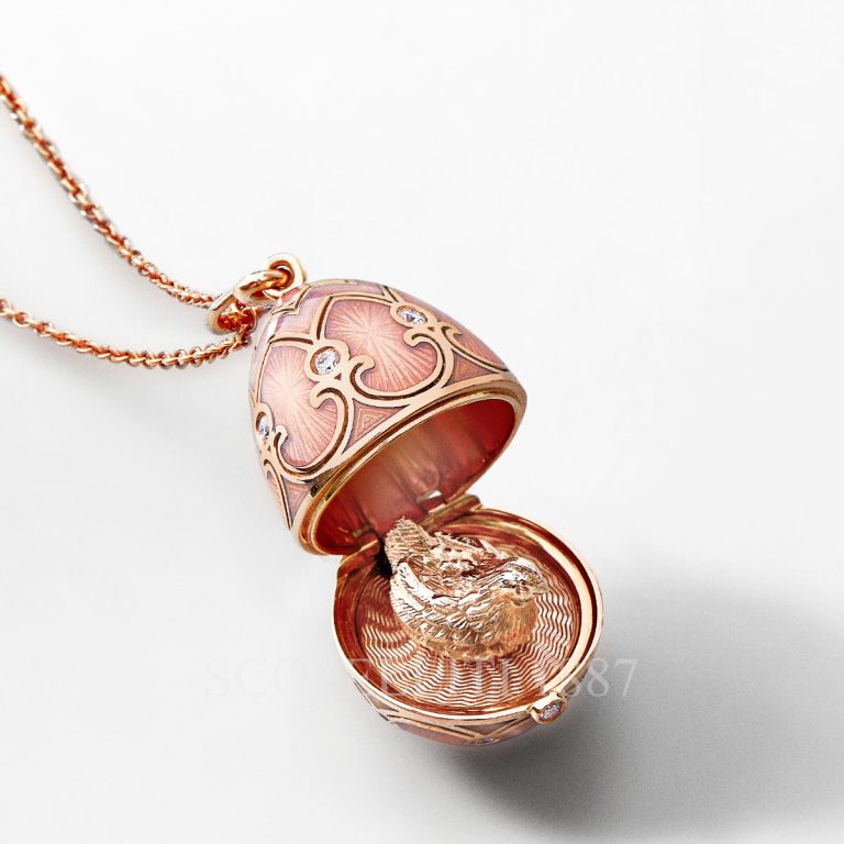 faberge pink rose hen egg pendant surprise locket