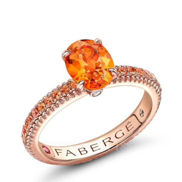 faberge rose gold spessartite ring with orange sapphire