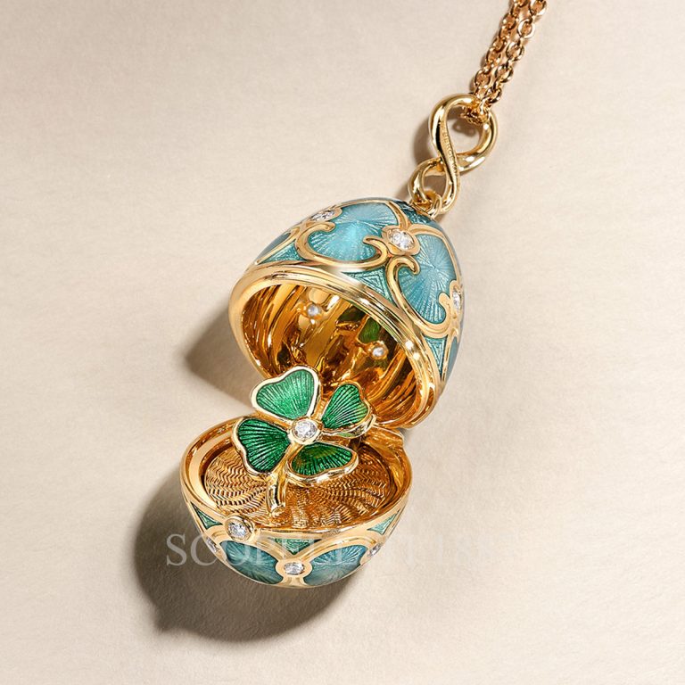 faberge turquoise clover egg pendant surprise locket