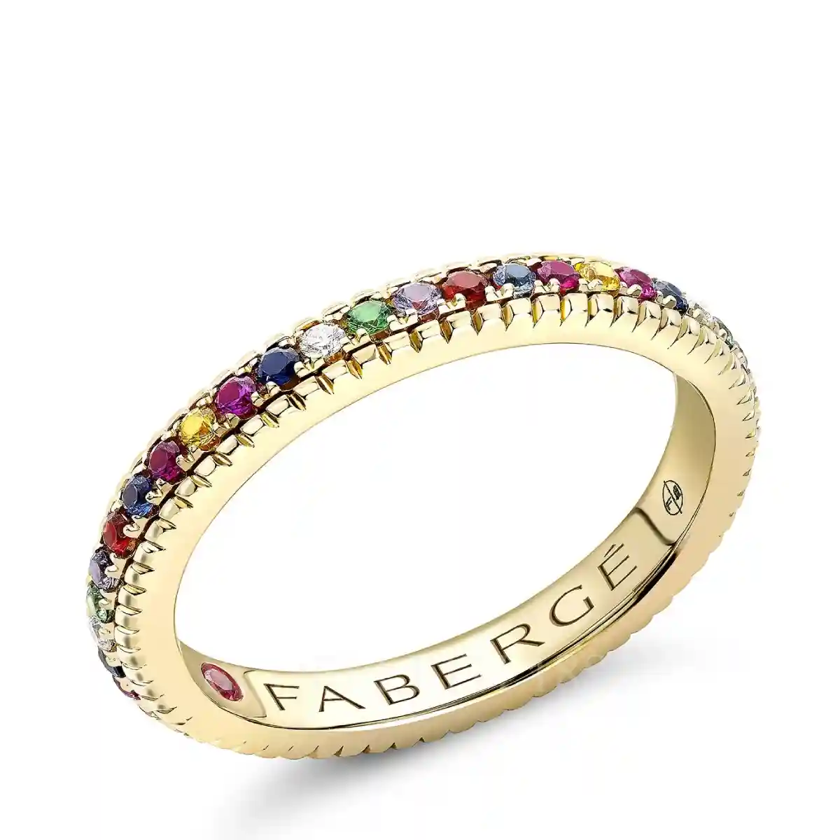 fabergé yellow gold eternity ring with mixed gemstones
