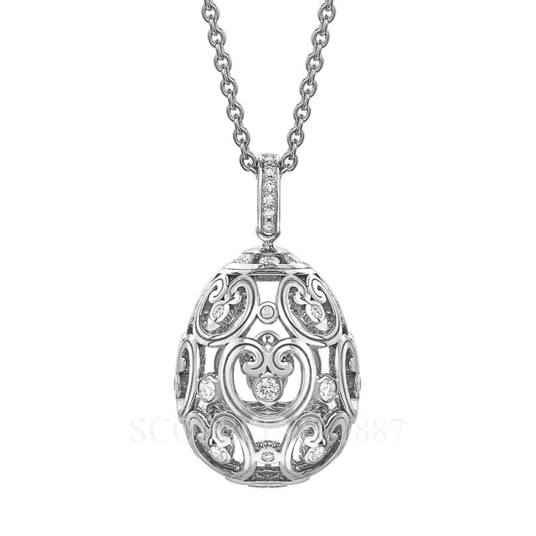 faberge 18kt white gold diamond egg pendant imperial