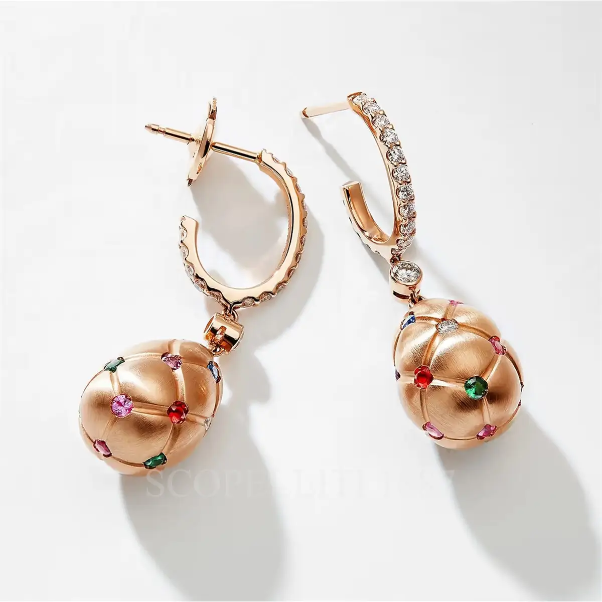 fabergé egg drop quilted earrings mixed gemstones