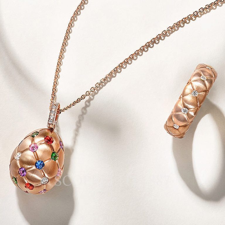 faberge treillage gemstone egg pendant