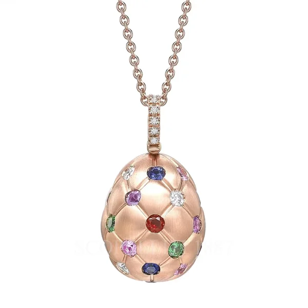 fabergé mixed gemstones egg pendant quilted