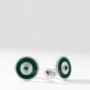 Heritage 18kt White Gold Emerald Green Round Cufflinks