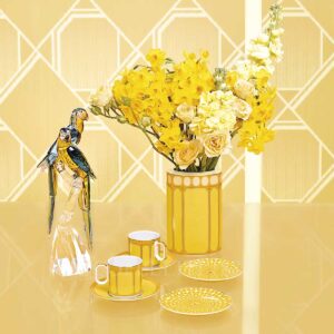 swarovski signum yellow cofffee cups and vase