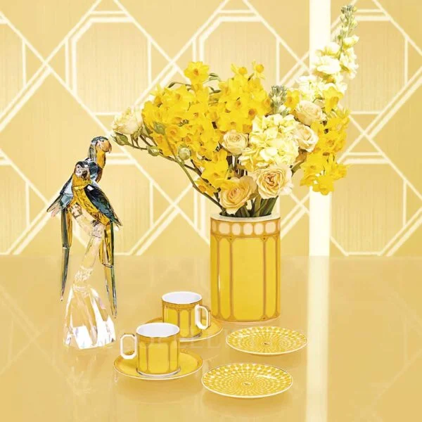 swarovski signum yellow cofffee cups and vase