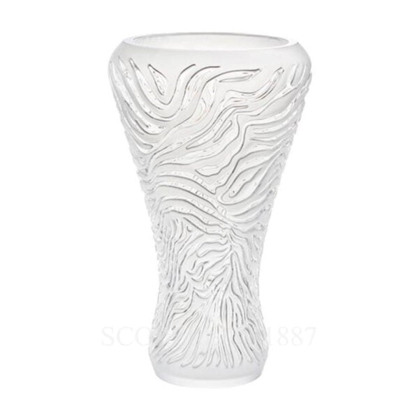 lalique vase zebre clear crystal satin finish relief