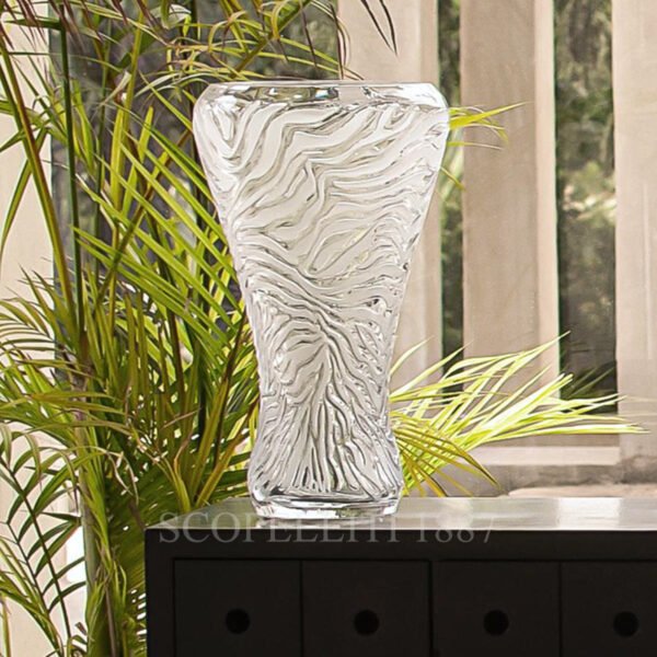 lalique zebre vase clear crystal satin finish relief