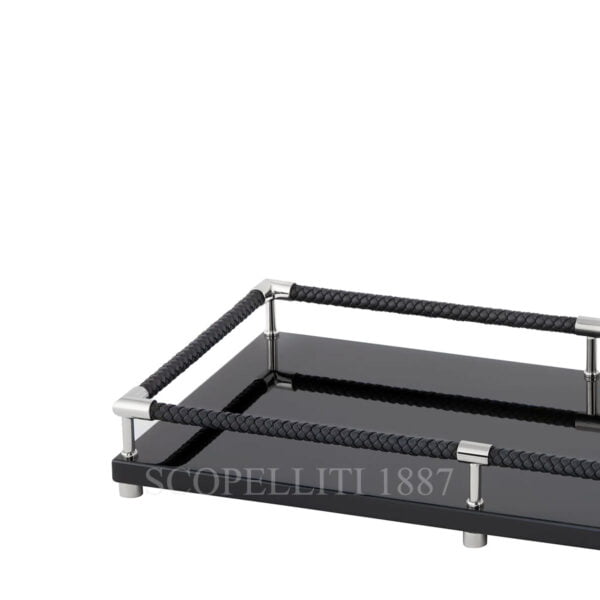 riviere chrome black tray with leather handles