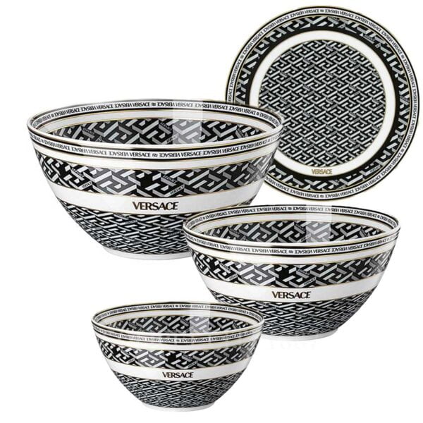 versace set of 3 bowls black la greca signature