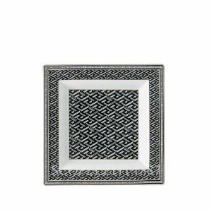 versace square plate 22cm black la greca signature