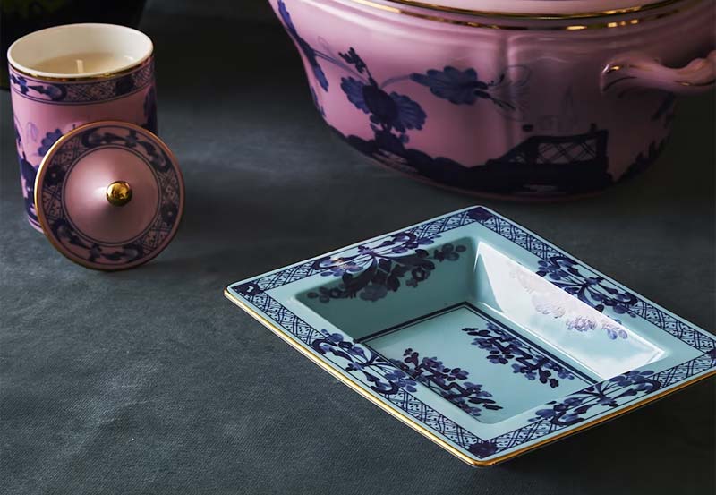 ginori tray and candle in porcelain