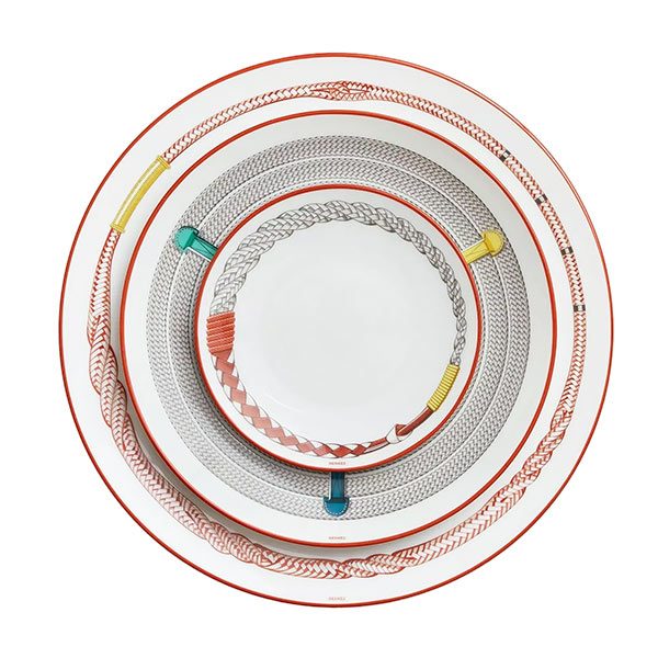 hermès tressages equestres porcelain dinnerware with braided equestrian-inspired patterns