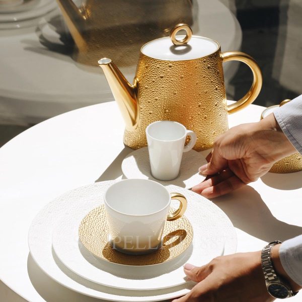 bernardaud teapot with tea cups ecume gold