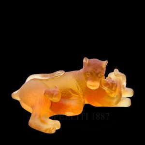 daum lioness & cubs amber figurine