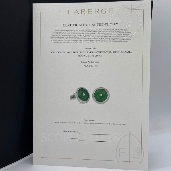 faberge cufflinks green certificate