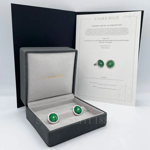 fabergé cufflinks green sterling silver packaging