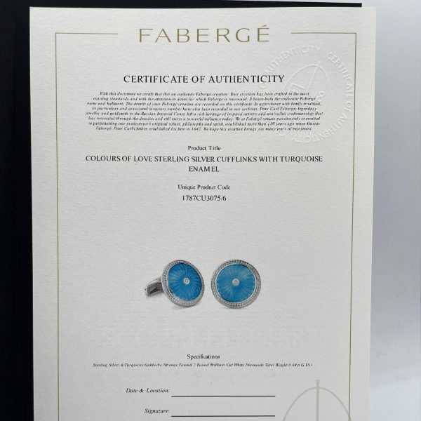 faberge cufflinks turquoise certificate