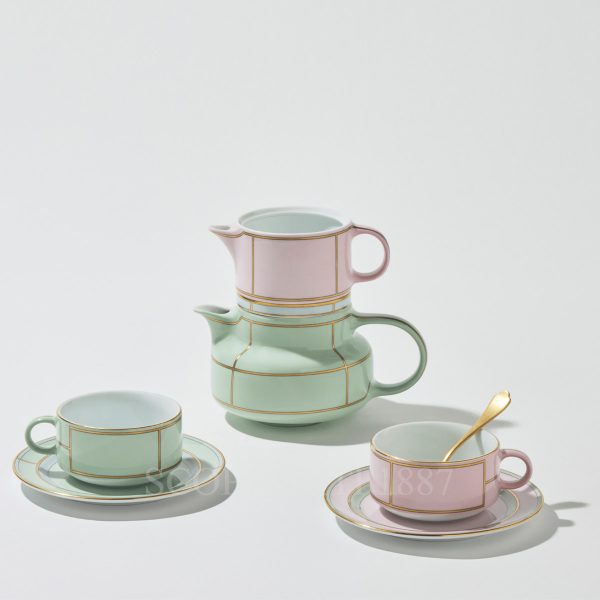 ginori 1735 teapot diva green with tea cups